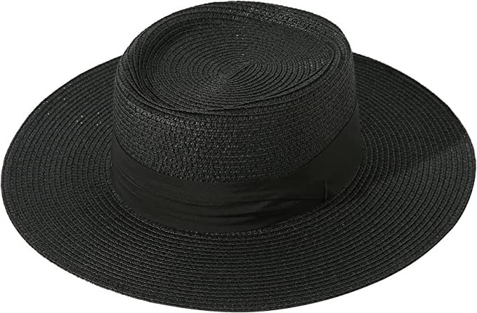 Lanzom UPF50+ Women Wide Brim Straw Panama Sun Hat Boater Summer Beach Sun Hat | Amazon (US)