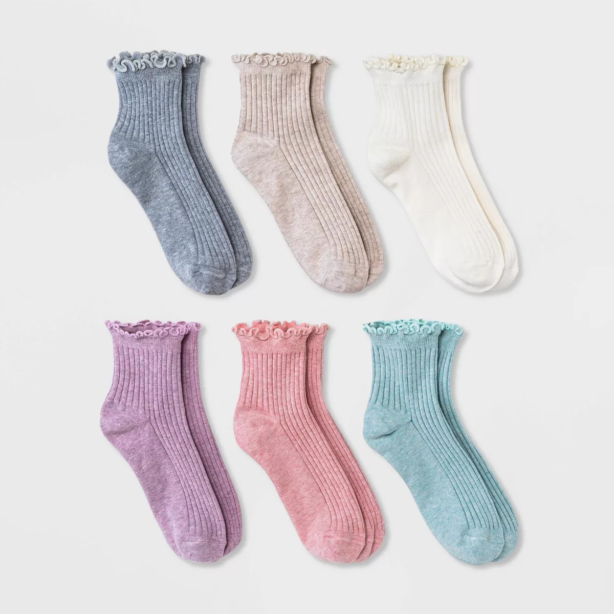 Women's Lettuce Edge 6pk Ankle Socks - A New Day™ Pastel 4-10 | Target