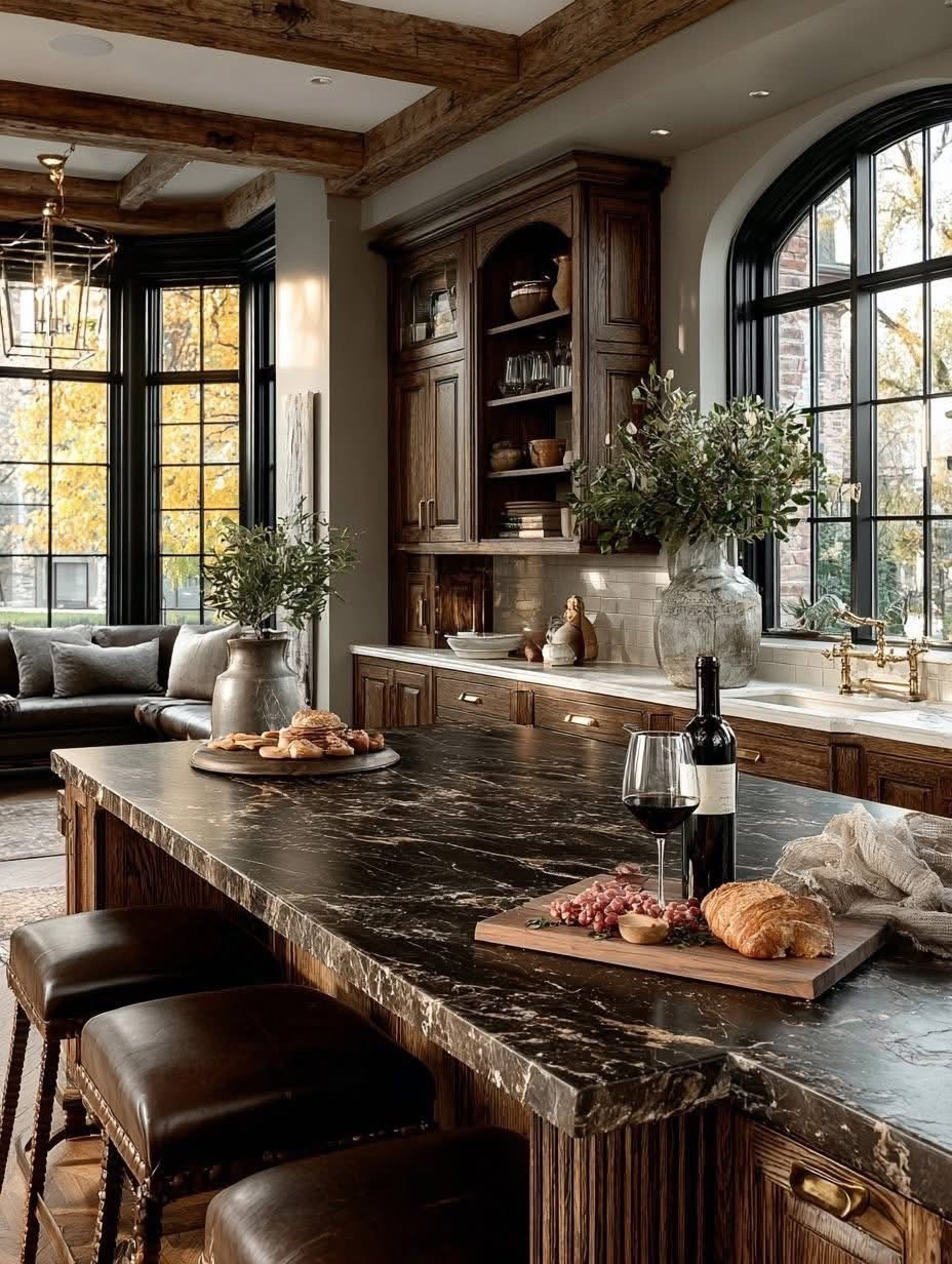 Ralph Lauren Home-inspired kitchen! Moody, luxe, textured and class! #oldmoneyaesthetic #ralphlaurenhome