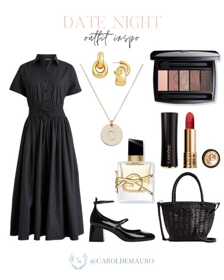 Make your date night outfit special with this outfit idea: black midi dress, block heels, a cute handbag, and more!
#dinnerdatelook #petitefashion #allblackoutfit #classicstyle

#LTKbeauty #LTKstyletip #LTKSeasonal