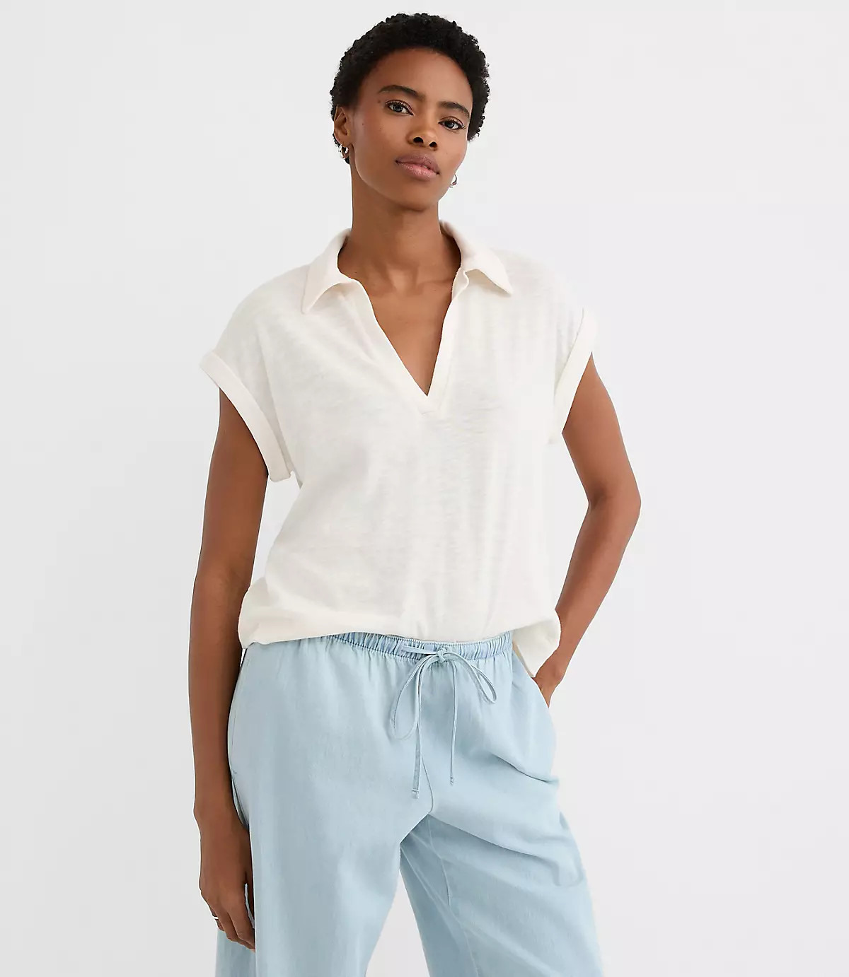 Collared Split Neck Top | LOFT