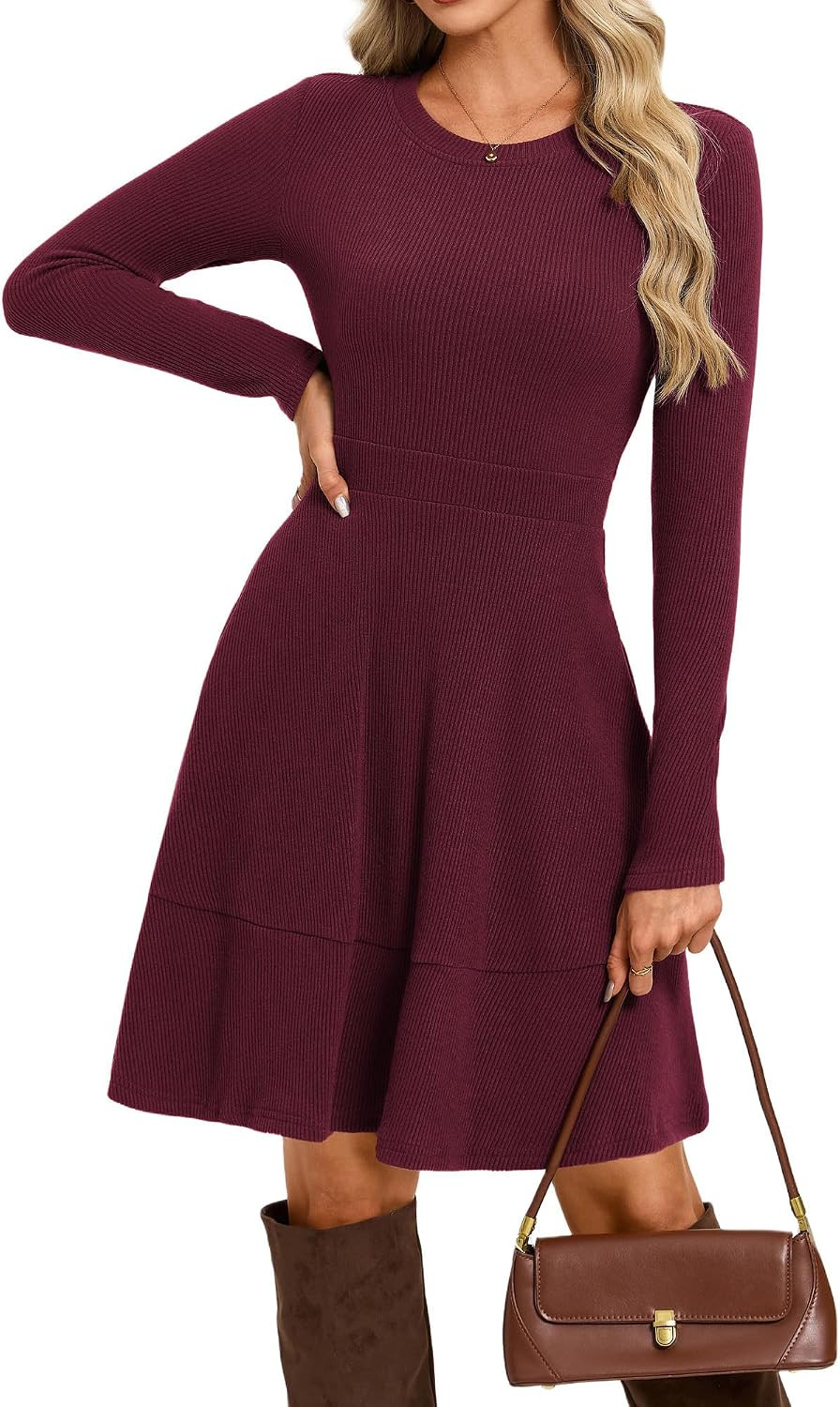 GRACE KARIN Women's Long Sleeve Ribbed Knit Mini Sweater Dress with Pockets | Amazon (US)