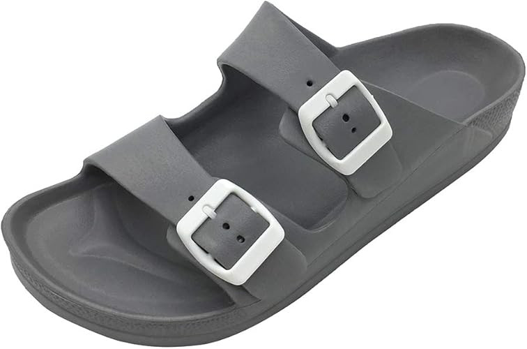 FUNKYMONKEY Women's Comfort Slides Double Buckle Adjustable EVA Flat Sandals | Amazon (US)