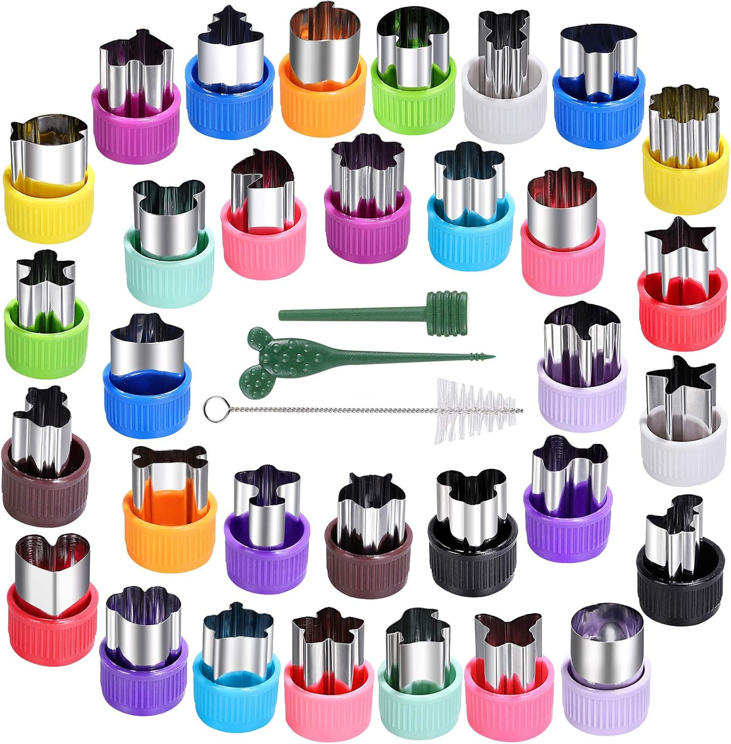 CECIAOAIME Mini Cookie Cutter Set 30 pcs for Kids Vegetable Cutters and Fruit Stamp Mold Different Shapes and Sizes Stainless Steel | Amazon (US)