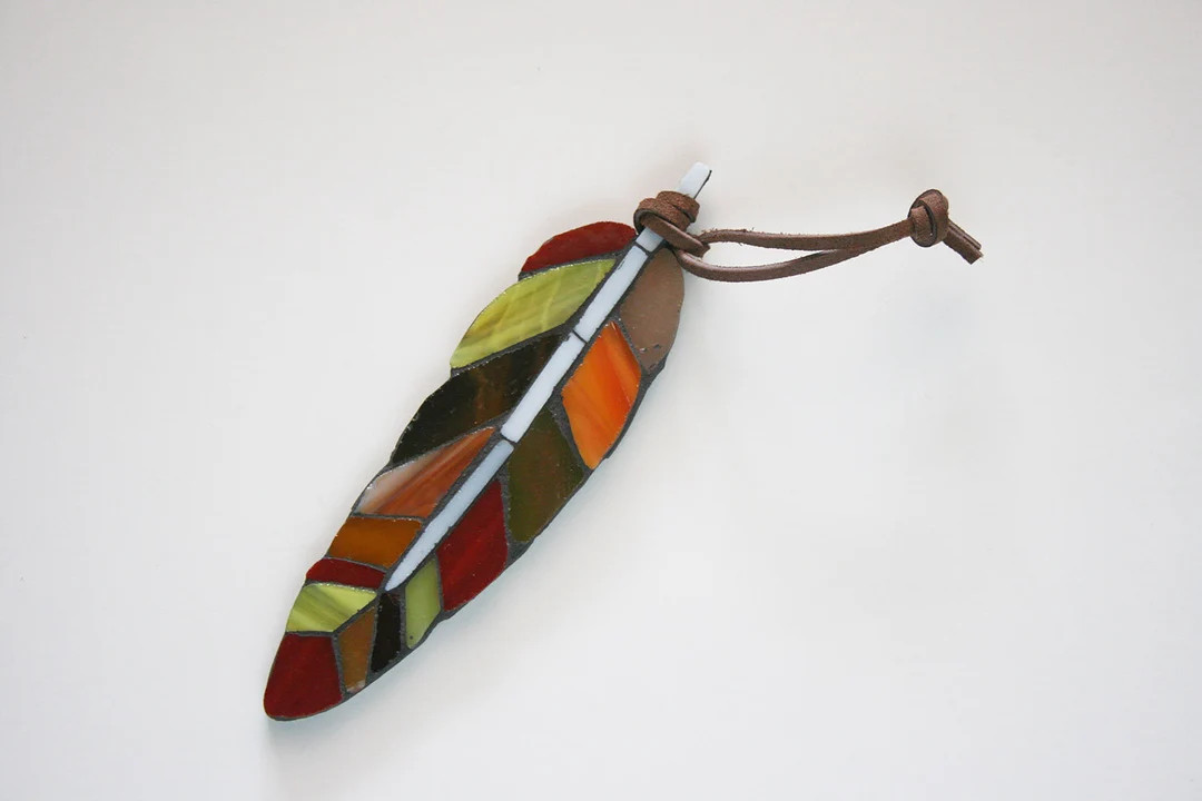 Feather Ornament Stained Glass Red Yellow Orange Brown Fall - Etsy | Etsy (US)