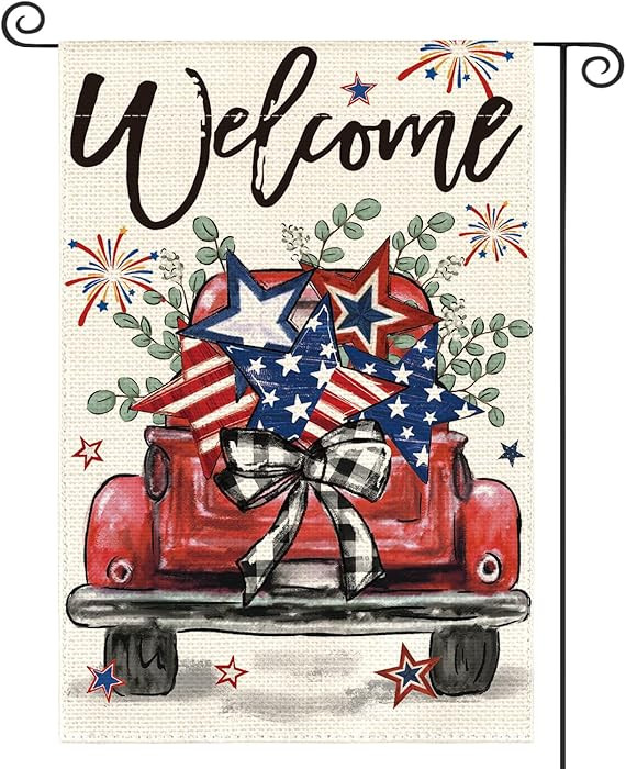 AVOIN colorlife Welcome Patriotic 4th of July Truck Garden Flag 12x18 Inch Double Sided, Rustic F... | Amazon (US)