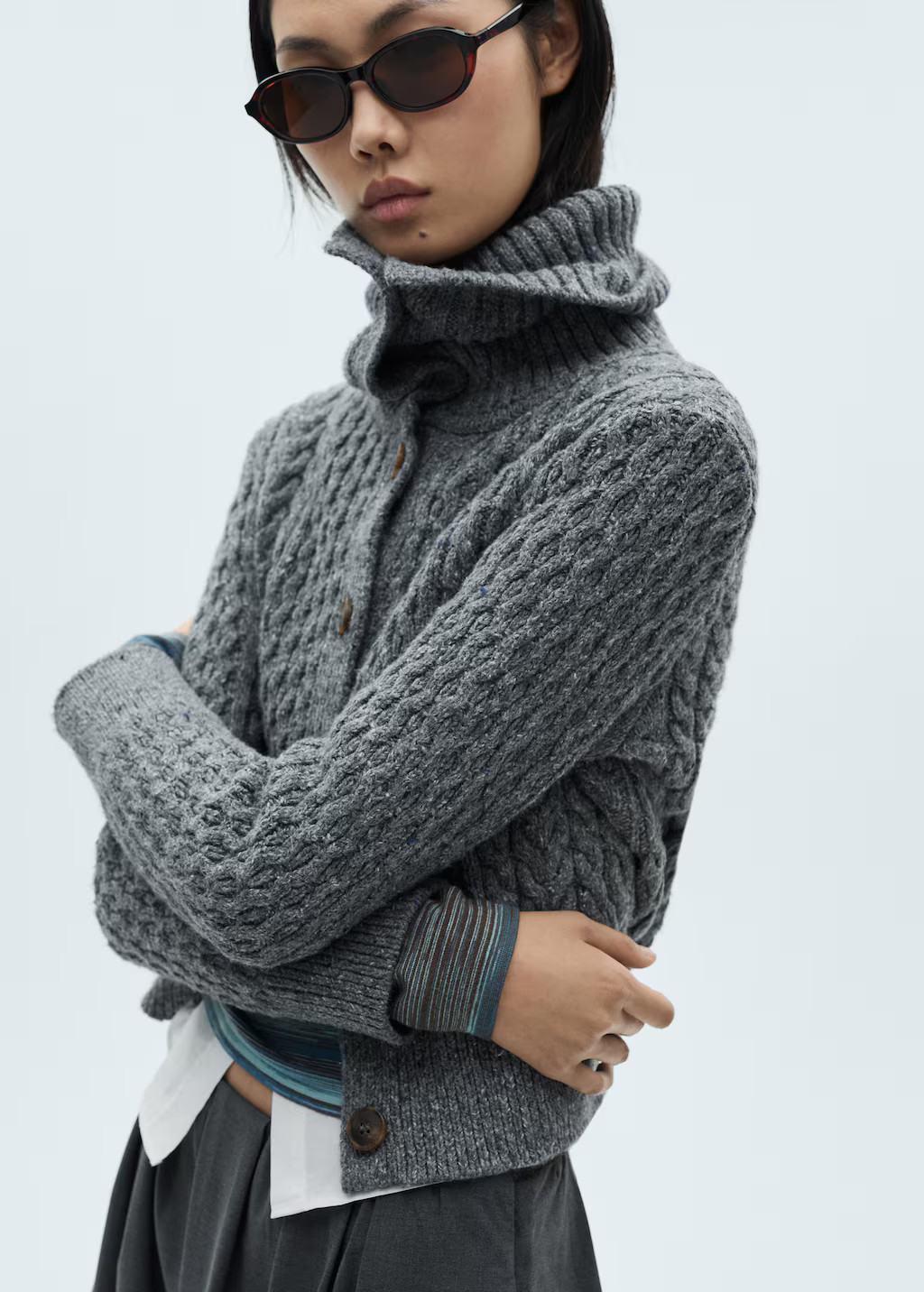 Melierter Cardigan mit Zopfmuster - Damen | MANGO Österreich | Mango EU