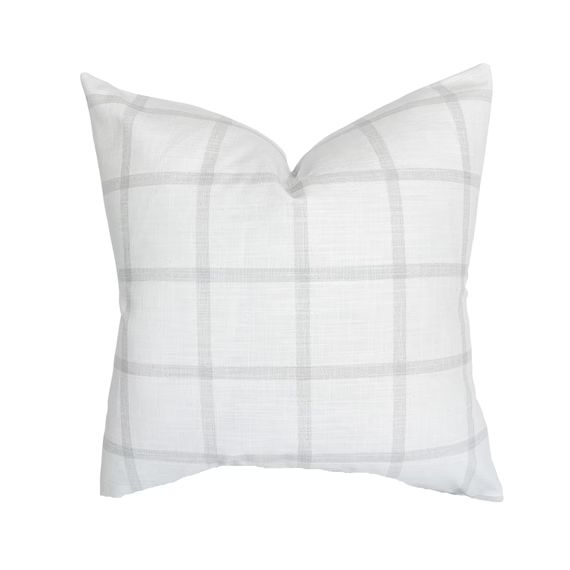 Reese  Ivory Gray Windowpane Pillow Cover  White Slub Grey - Etsy | Etsy (US)