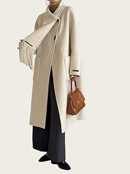 Scarf Model Simple Wool Reversible Cashmere jacket Handmade Coat Wool Coat Elegantly Single Breas... | Amazon (US)