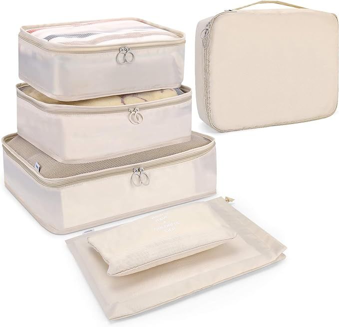 Endim Luggage Packing Organizers Packing Cubes Set for Travel (Beige, 6 Set Packing Cubes) | Amazon (US)