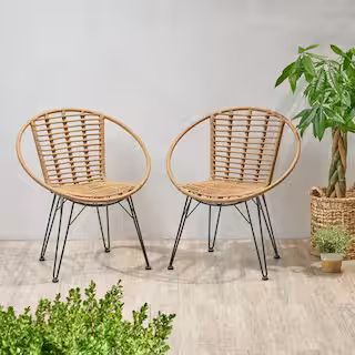 Noble House Highland Black Wicker Outdoor Dining Chairs (2-Pack)-68435 - The Home Depot | The Home Depot