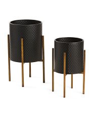 Set Of 2 Textured Planters On Metal Stands | TJ Maxx