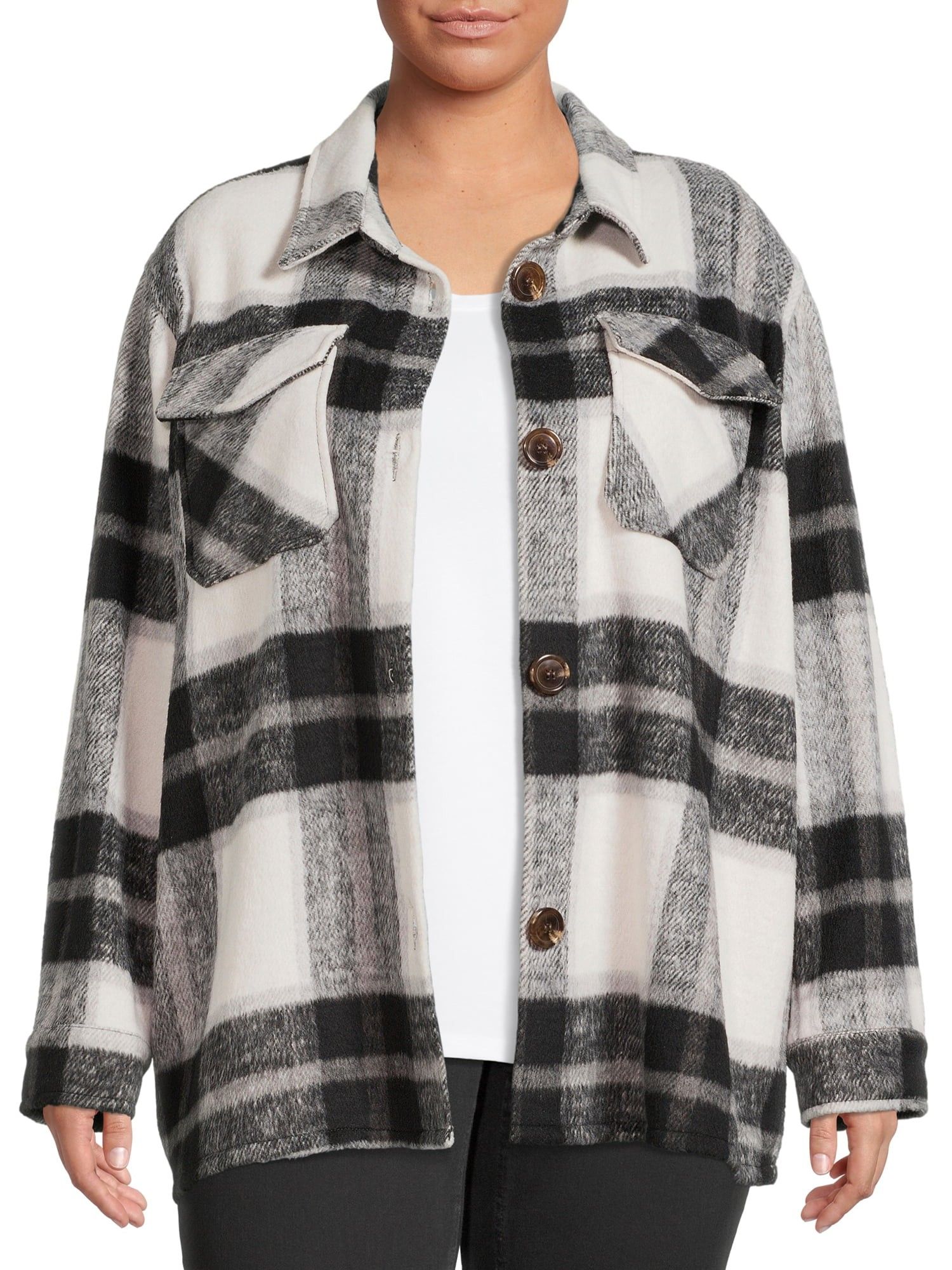 Jason Maxwell Women's Plus Long Sleeve Relaxed Fit Plaid Fashion Jacket | Walmart (US)