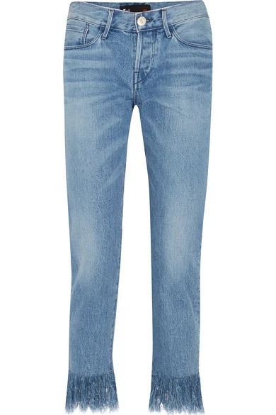3x1 - Stella Cropped Frayed Mid-rise Slim-leg Jeans - Mid denim | NET-A-PORTER (UK & EU)