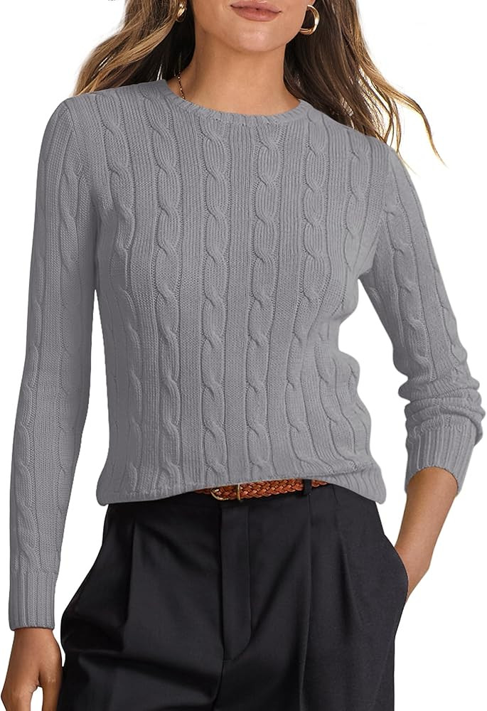 ANRABESS Womens Long Sleeve Cable Knit Sweater Jumper Crewneck Pullover Soft Dressy Casual Tops C... | Amazon (US)