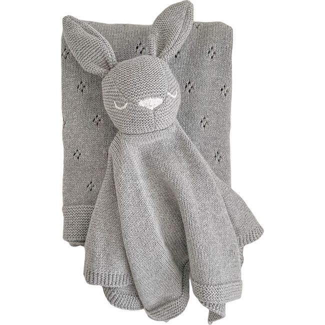 Pique Blanket & Bailey Bunny Lovey Set, Grey | Maisonette