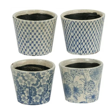 Set of 4 Blue and White Garden Style Planters 5.5 | Walmart (US)