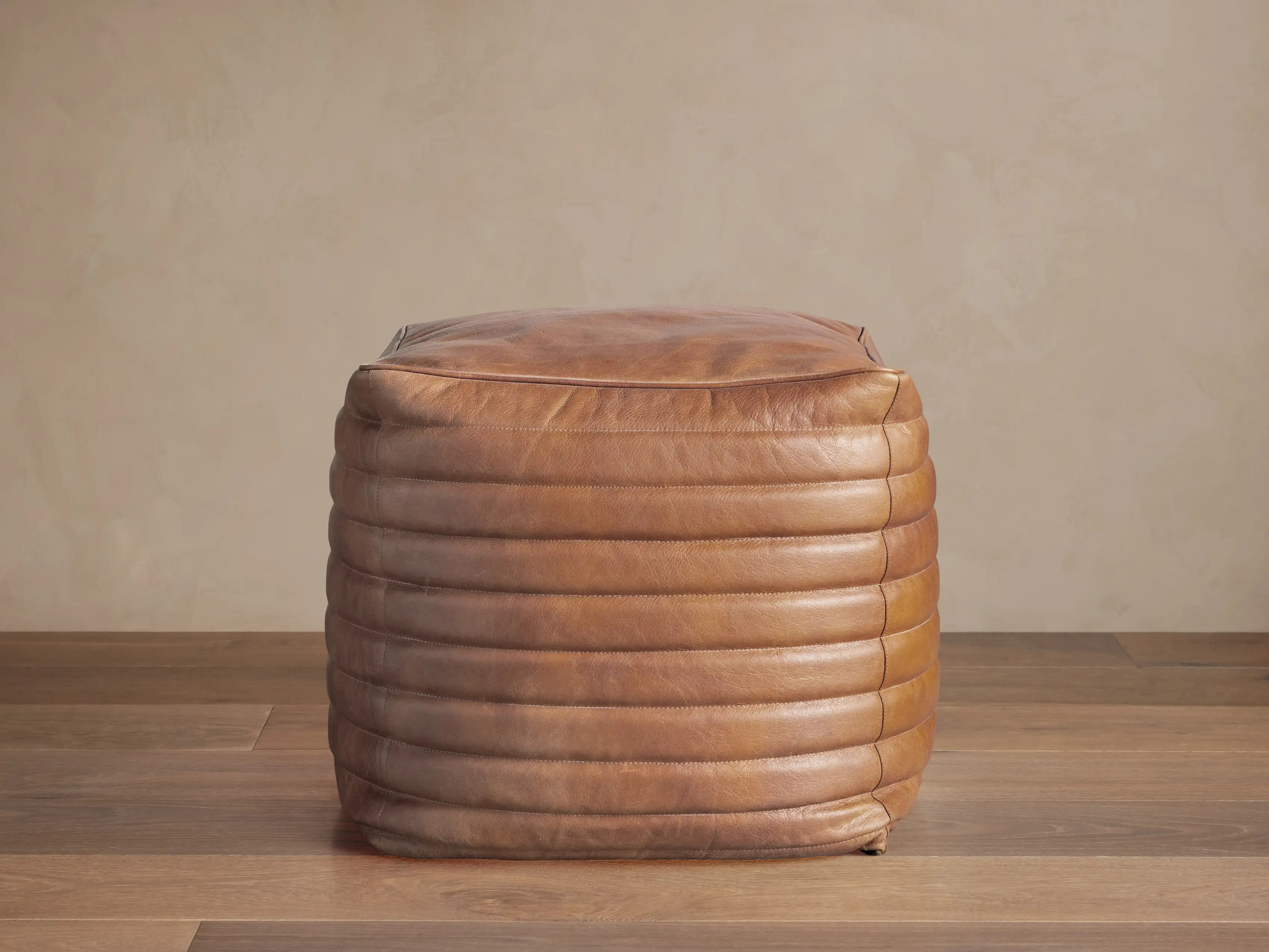 Channel Leather Pouf | Arhaus