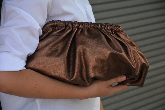 Handmade Genuine Metallic Bronze Leather Dumpling Clutch | Etsy | Etsy (US)