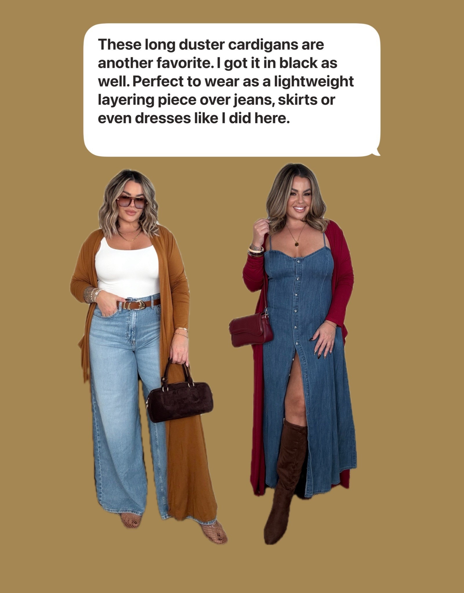 Dress XL 
Cardigans XL only linked one cuz they are the same just different colors.
Jeans 14 
Tank L 