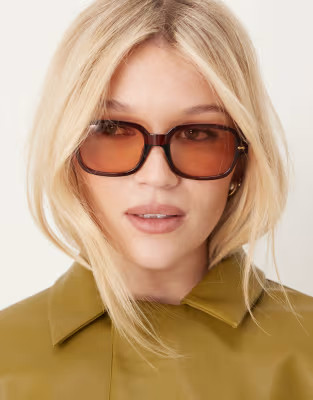 ASOS DESIGN square sunglasses in brown with orange lens | ASOS | ASOS (Global)