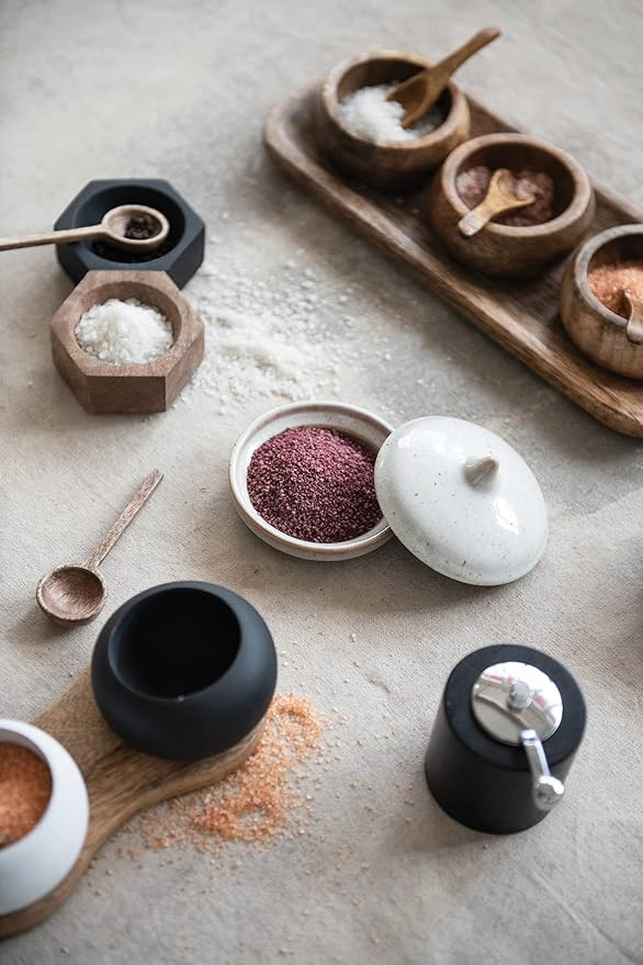 Bloomingville Mango Tray White Pinch Pot 2 Wood Spoons (Set of 5) Bowl, Black White & Natural, 5 | Amazon (US)