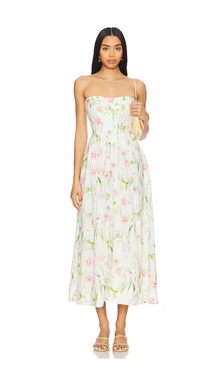 Lola Corset Midi Dress in Summer White Floral | Revolve Clothing (Global)