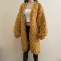 Handknit Mustard Yellow Chunky Chenille Knit Maxi Open Front Cardigan | Etsy (US)