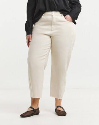 Ecru Cropped Barrel Jeans | Simply Be (UK)