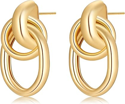 Chunky Gold Earrings for Women Knot Earrings 14k Gold Plated Lightweight Drop Dangle Statement Ea... | Amazon (CA)