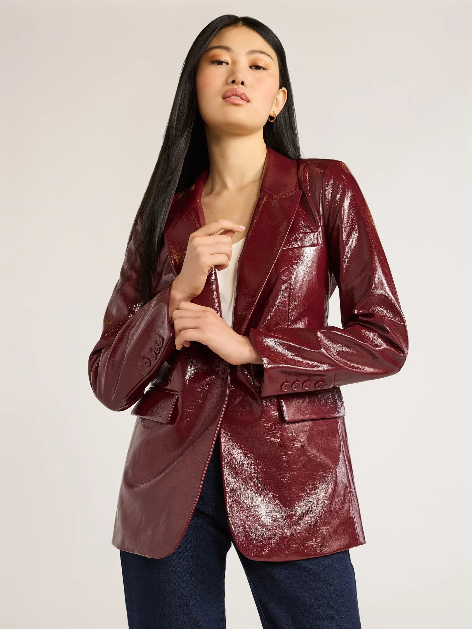 Scoop Women's Ultimate Faux Patent Leather One Button Blazer, Sizes XS-XXL | Walmart (US)