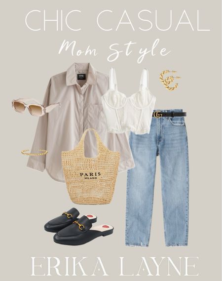 Chic & Casual 🤍 #momstyle #chiccasual #abercrombie #momjeans #gucci 

#LTKstyletip #LTKshoecrush