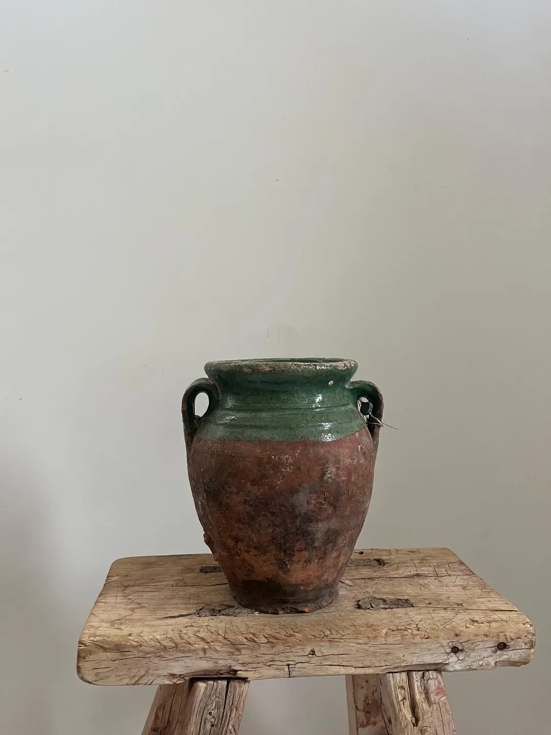 Vintage Green Glazed Pottery Vase, Rustic Two Handle Vessel, Mediterranean Decor, Small Earthenwa... | Etsy (US)