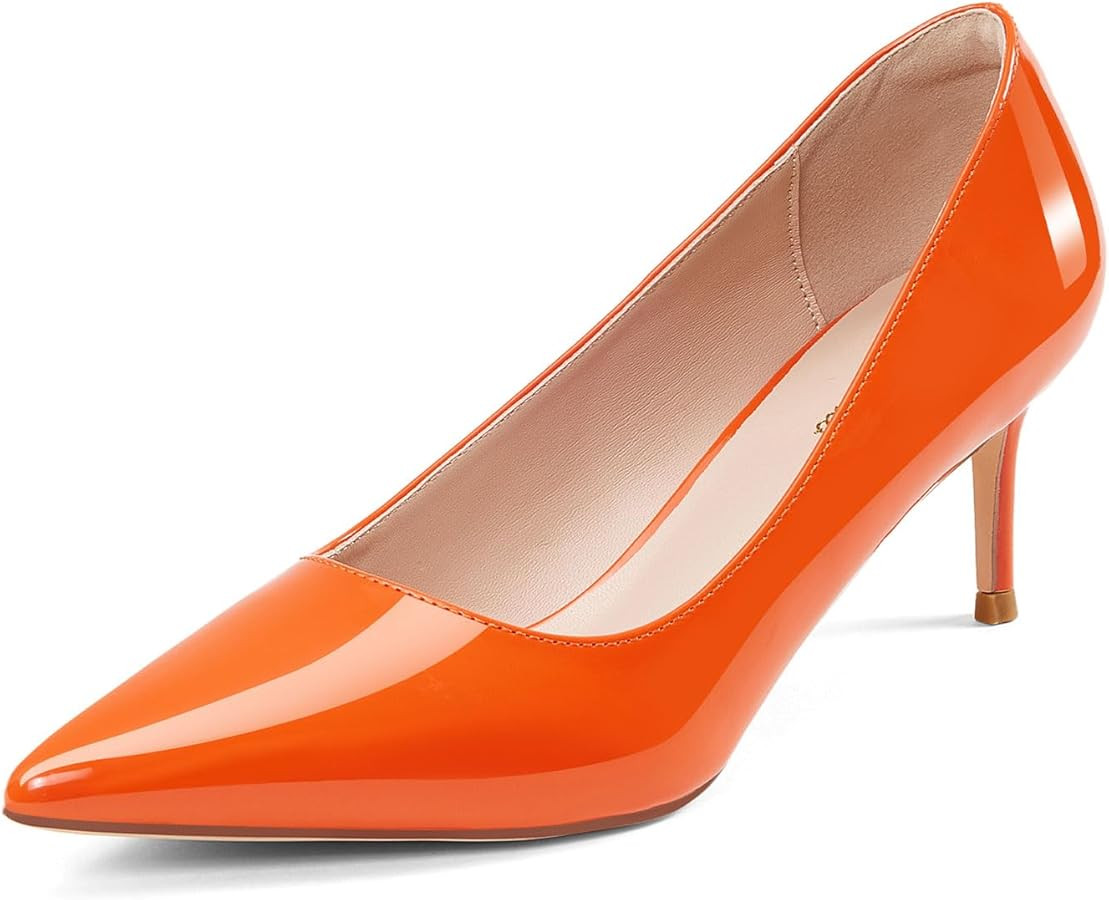 GENSHUO Low Heel Pumps for Women Closed Toe Slip On Stillettos Heels Dress Shoes | Amazon (US)