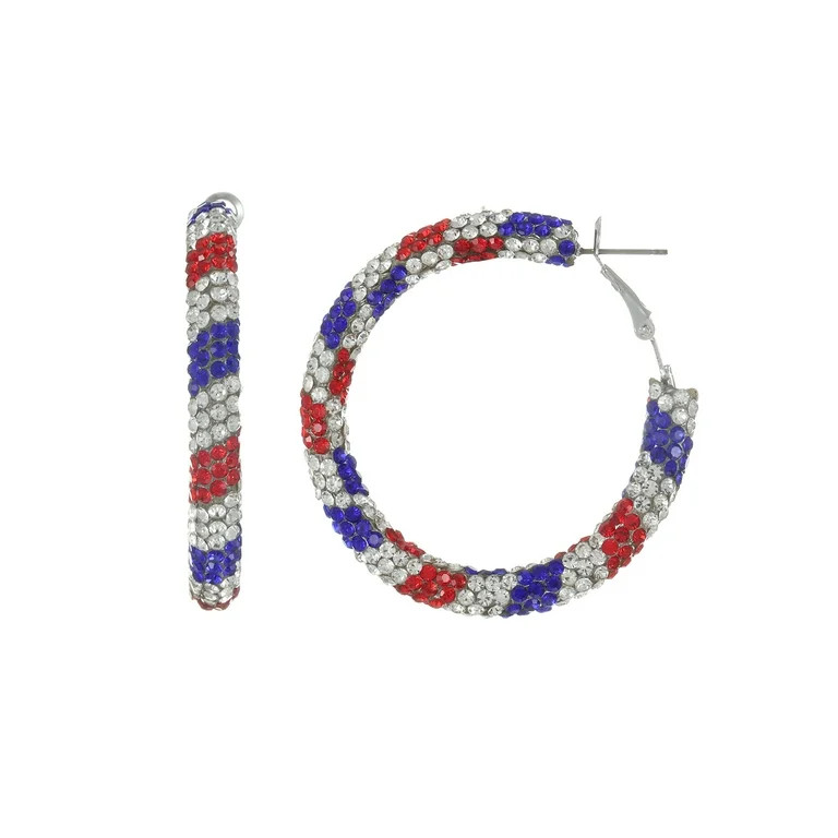 Way to Celebrate Americana Red, White, and Blue Crystal Hoop Earrings | Walmart (US)