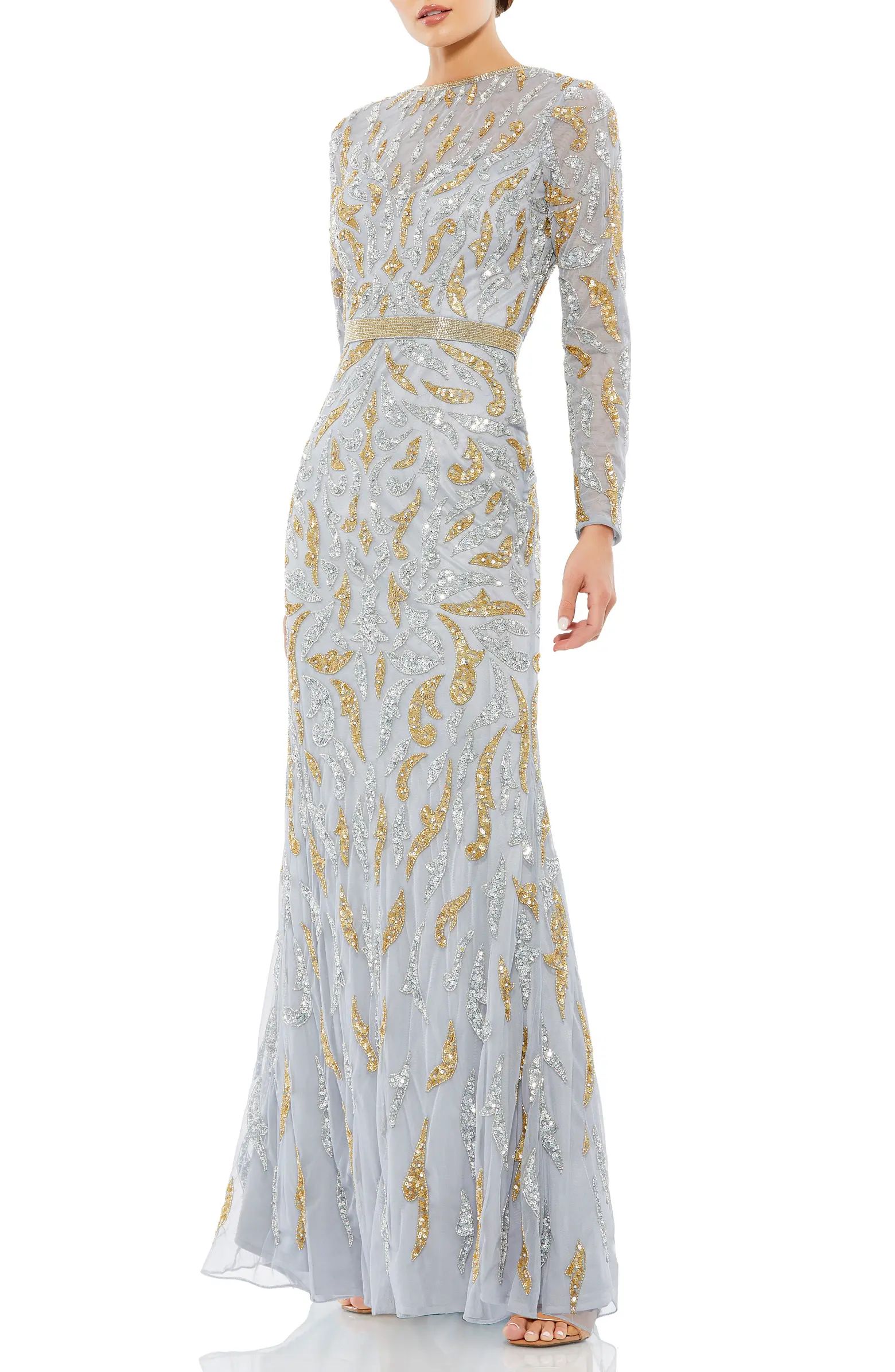 Beaded Long Sleeve Gown | Nordstrom