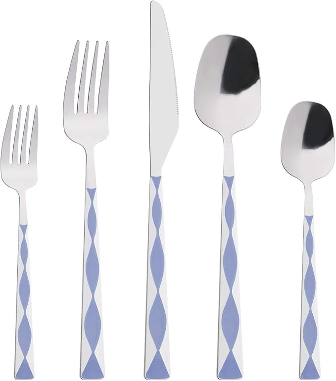 Blue Silverware Set, HOFTEN 20 Piece Stainless Steel Color Handle Flatware, Retro Style Cutlery s... | Amazon (US)