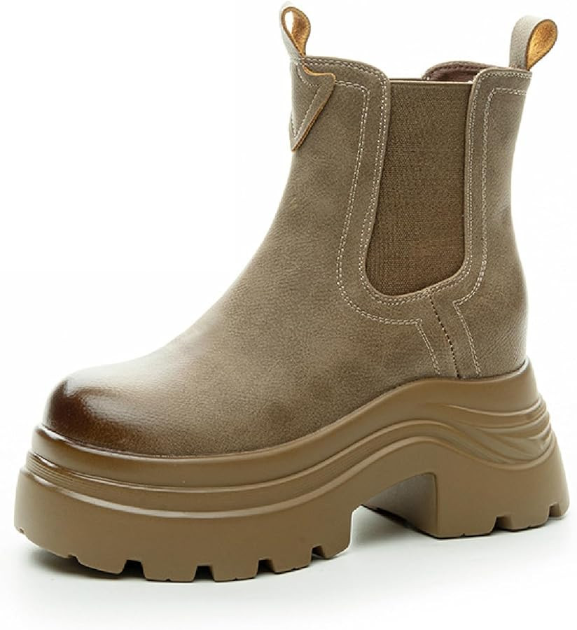Women's Platform Chelsea Boots Fashion Round Comfort Toe Slip-On Anti-Slip Lug Sole Chunky Heel E... | Amazon (US)