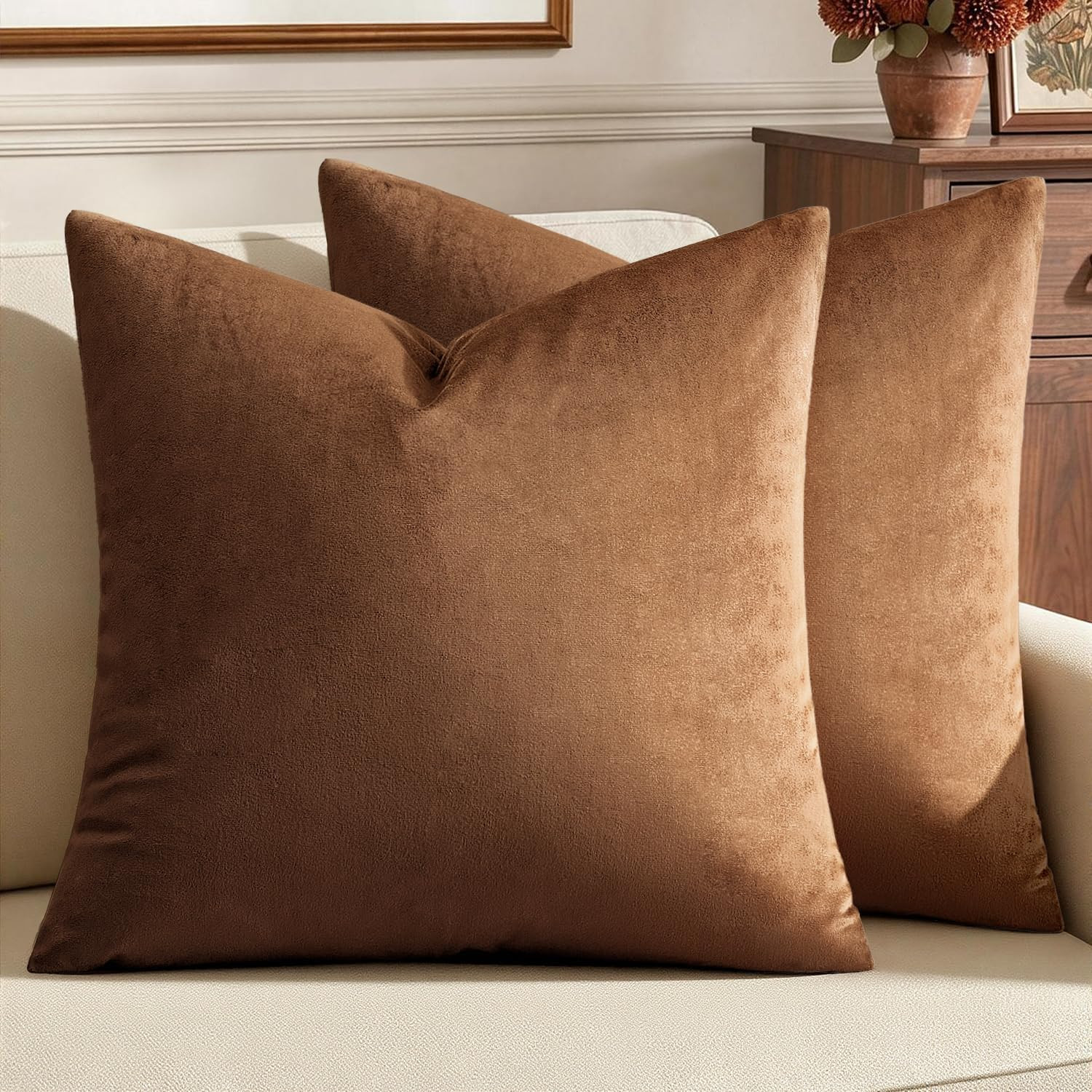 MIULEE Velvet Throw Pillow Covers 20x20 Inch Pack of 2 Chocolate | Amazon (US)