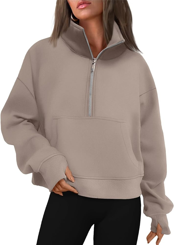 Trendy Queen Half Zip Sweatshirts Oversized Cropped Hoodies for Womens Long Sleeve Pullover for w... | Amazon (US)