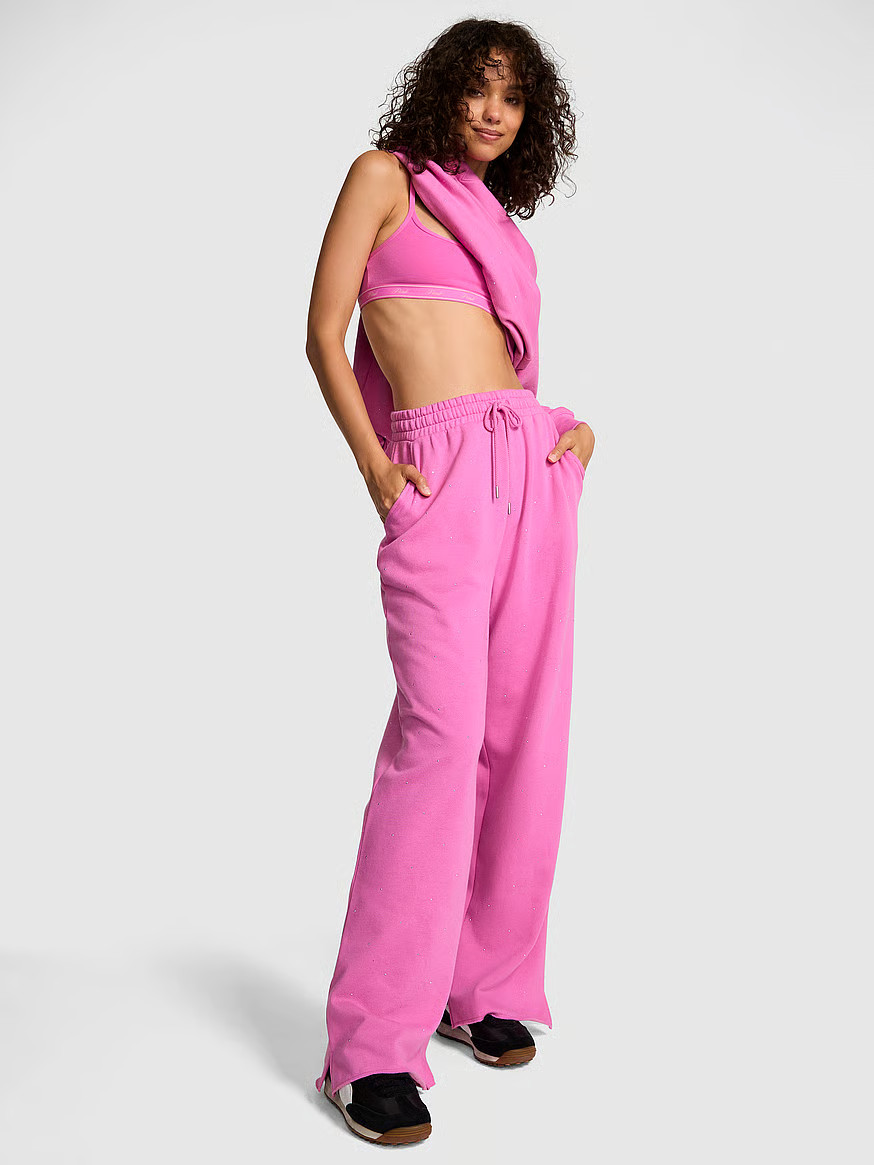 Buy Ivy Fleece Wide-Leg Split-Hem Sweatpants, New Peony Band - Order Bottoms online - PINK US | Victoria's Secret (US / CA )