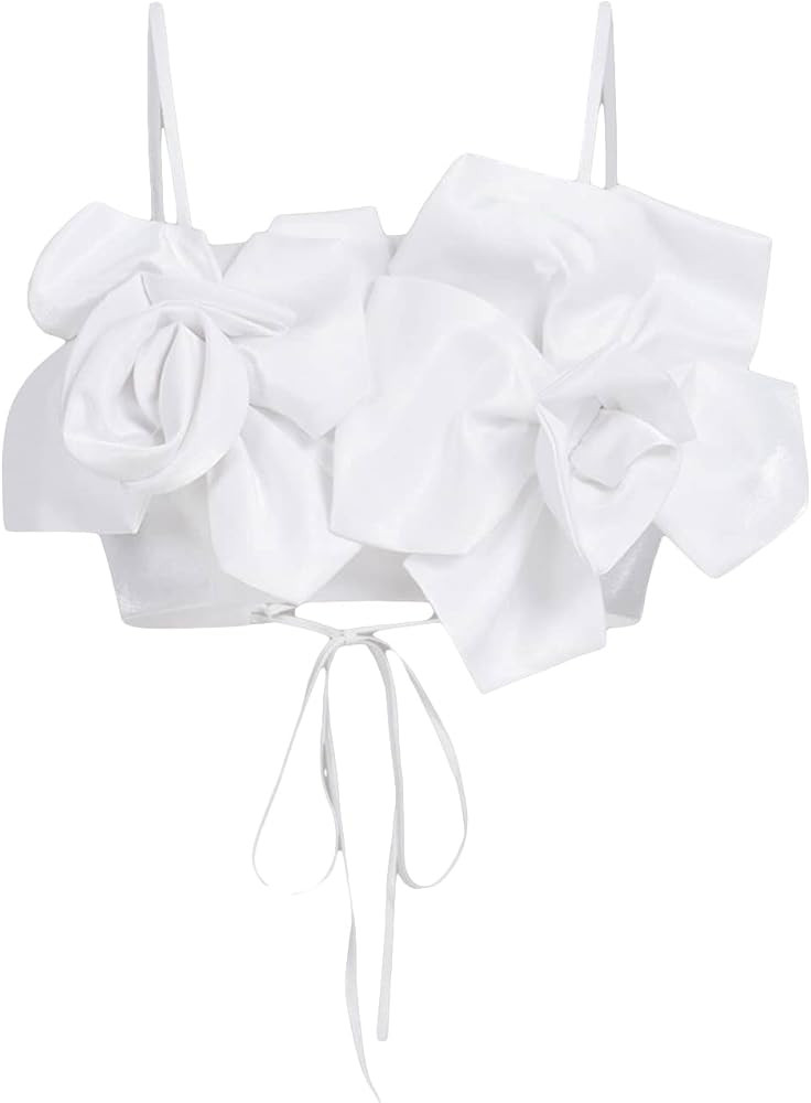 Floerns Women's Lace Up Tie Back 3D Floral Appliques Cami Crop Top Club Party | Amazon (US)