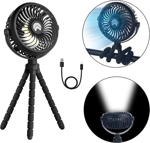 AYL Portable Fan Battery Operated, Small Stroller Fan with Lights USB Rechargeable 360° Rotate F... | Amazon (US)