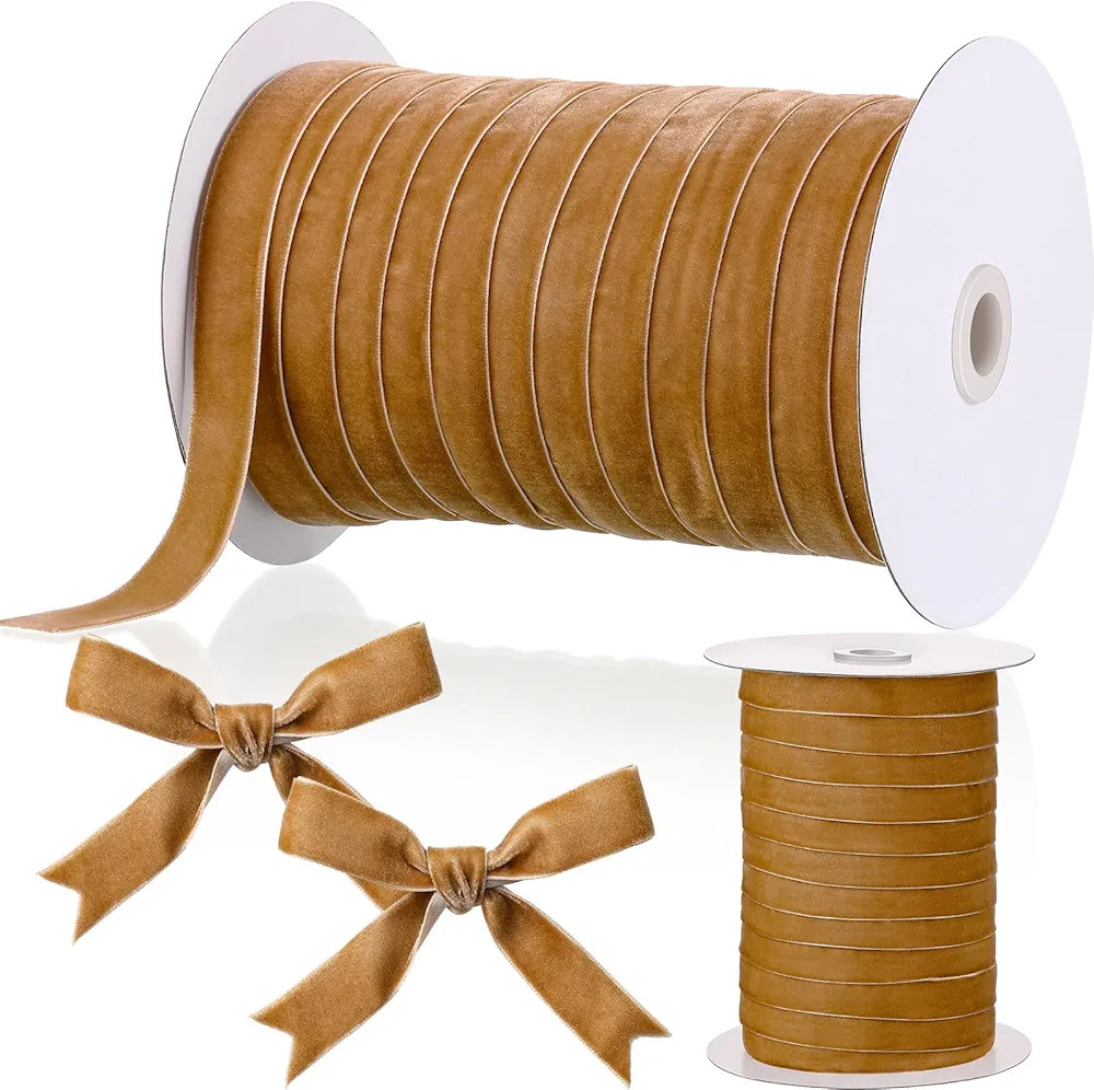 Chuangdi 5/8 Inch, 60 Yard Christmas Velvet Ribbon Vintage Khaki Ribbons for Gift Wrapping Christ... | Amazon (US)