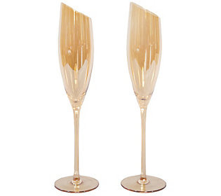 Jeanne Fitz Set of 2 Slant Collection Gold Champagne Glasses | QVC