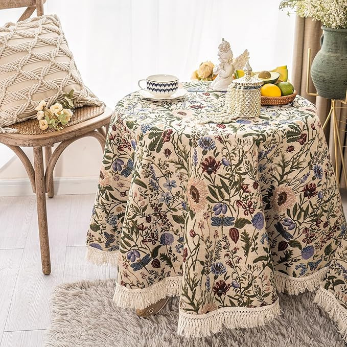 SUTAVIA French Floral Tablecloth Hand-Made Cotton Fabric with Lace Vintage Berry Garden Pattern T... | Amazon (US)