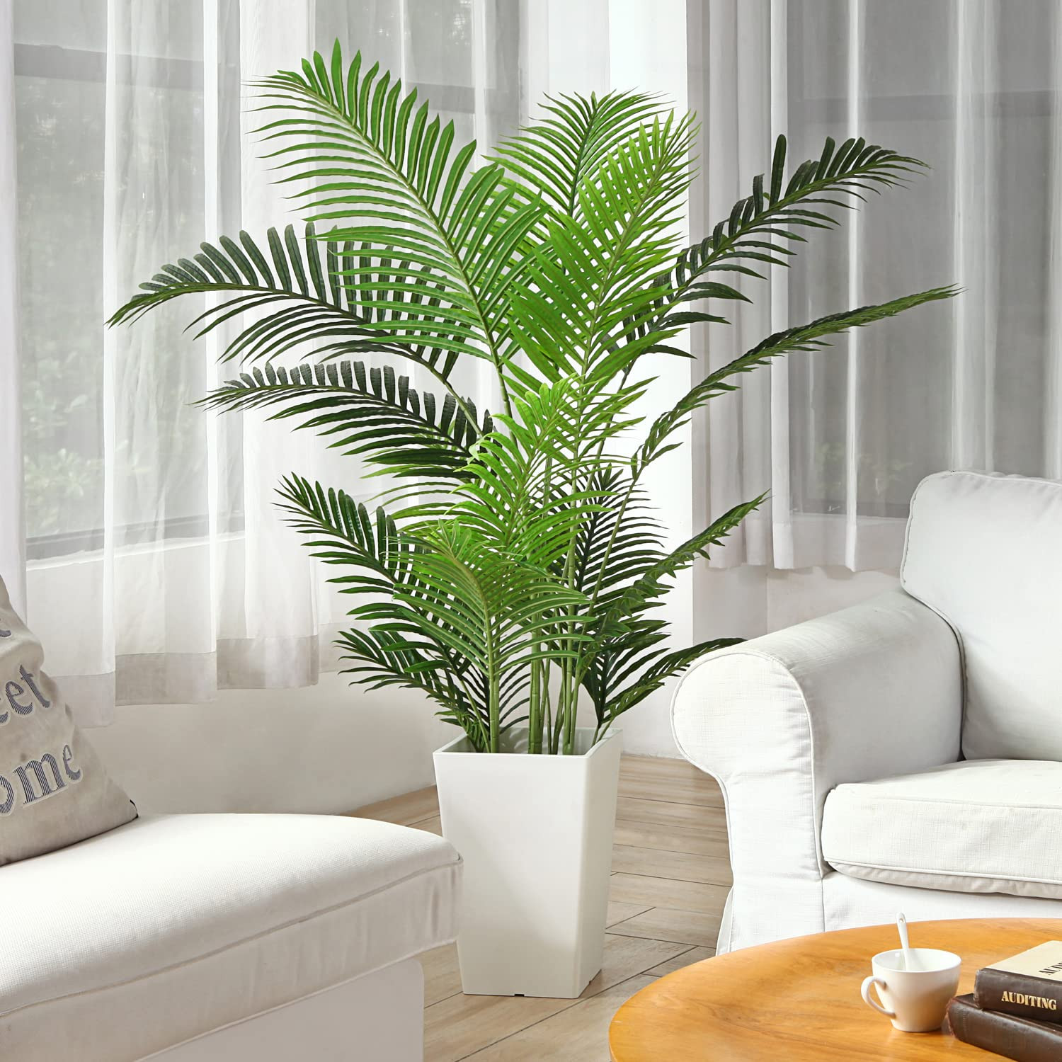 Fopamtri Artificial Areca Palm Plant 5 Feet Fake Palm Tree with 17 Trunks Faux Tree for Indoor Ou... | Amazon (US)