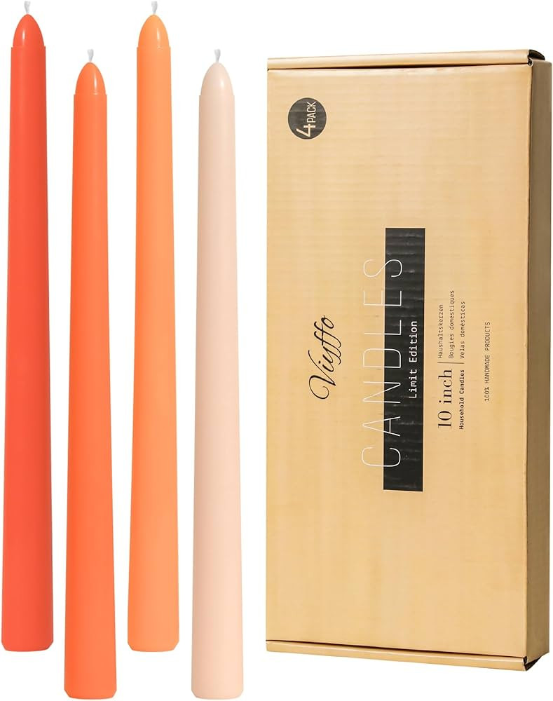 Viyffo Taper Candles 10 Inch Orange Set of 4 Unscented, Dripless, Smokeless Long Tall Tapered Can... | Amazon (US)