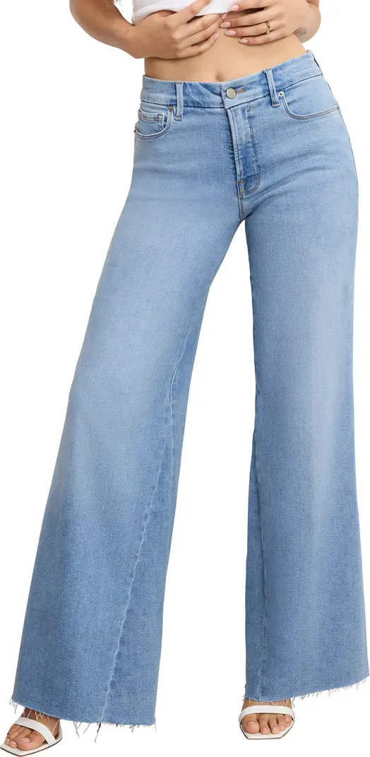 Good American Good Waist High Waist Raw Hem Wide Leg Palazzo Jeans | Nordstrom | Nordstrom