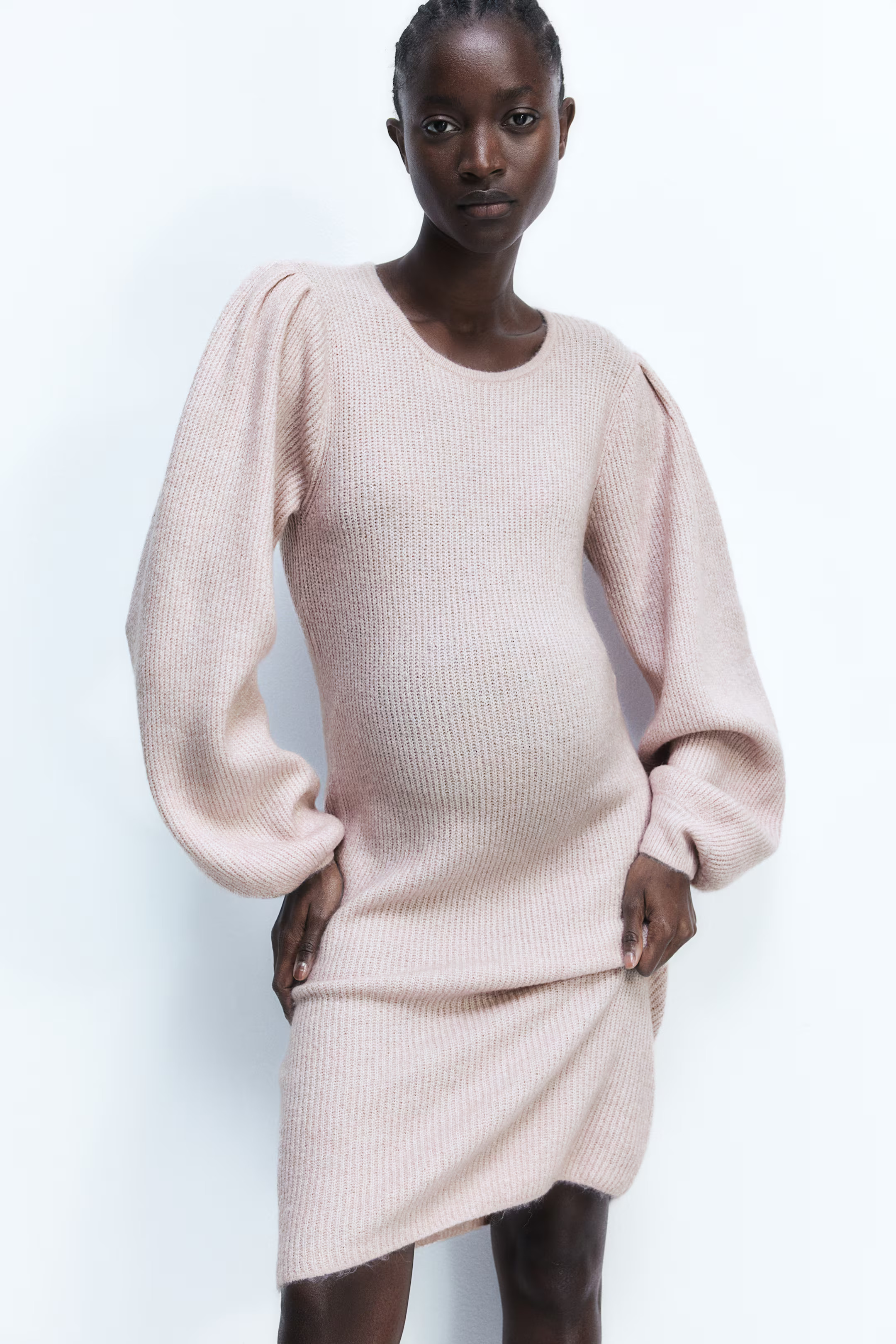 MAMA Balloon-Sleeved Rib-Knit Dress | H&M (US + CA)